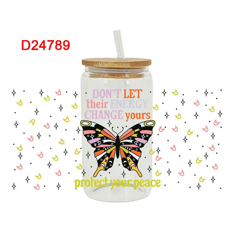Butterfly, ladybug UV DTF Transfer Happy Juice Printed Sticker For The 16oz Libbey Glasses Wraps Bottles D18373