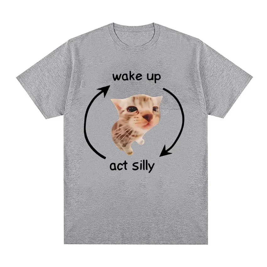 Wake Up Act Silly Meme Graphic T Shirt Funny Cute Cat Print Short Sleeve T-shirt Women Casual Oversized T Shirts 5