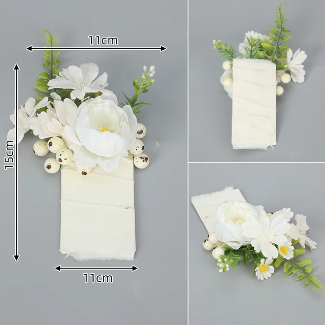 5 Pezzi Fiori All'occhiello Per Matrimonio Rosa E Bianco - Boutonniere Artificiali Fatte A Mano Per Sposo E Invitati, Accessori Floreali