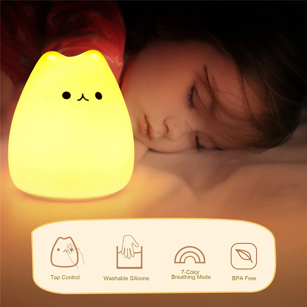 Girls Bedroom Kitty Night Light Cute Cat Lamp Birthday Gift Kids Baby Toddler Teen Silicone Kawaii Nightlight Nursery Room Decor_voghion.com