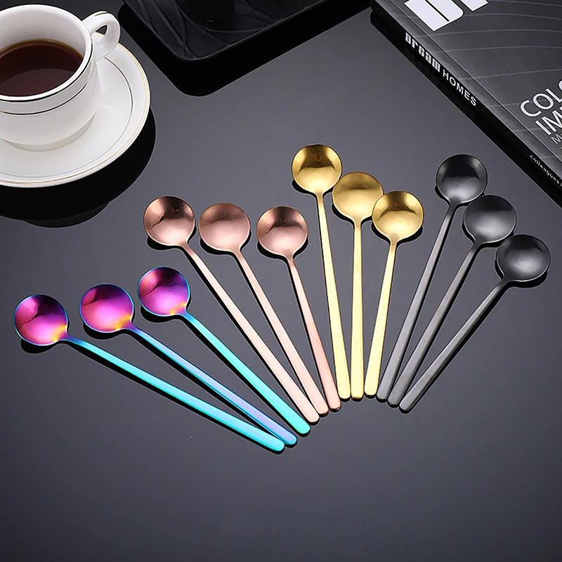 

Long Handled 304 Stainless Steel Coffee Spoon Ice Cream Dessert Tea Stirring Spoon Honey Spoon Kid Tableware Kitchen Accessories