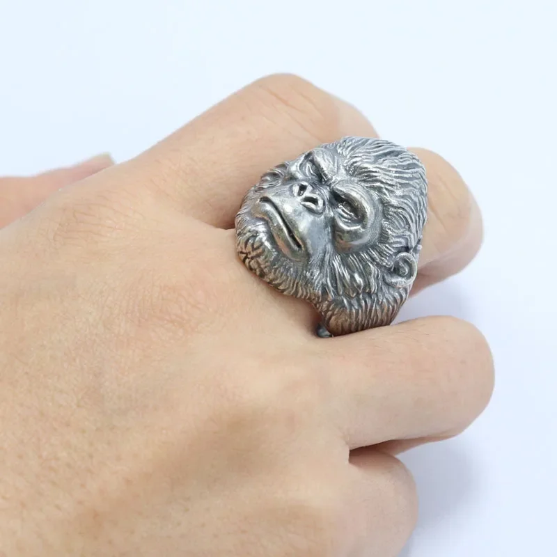 28g 3D African Gorilla Monkey King Wild Animal Mens Rings Real  Customized 925 Solid Sterling Silver Ring Many Sizes 9-13