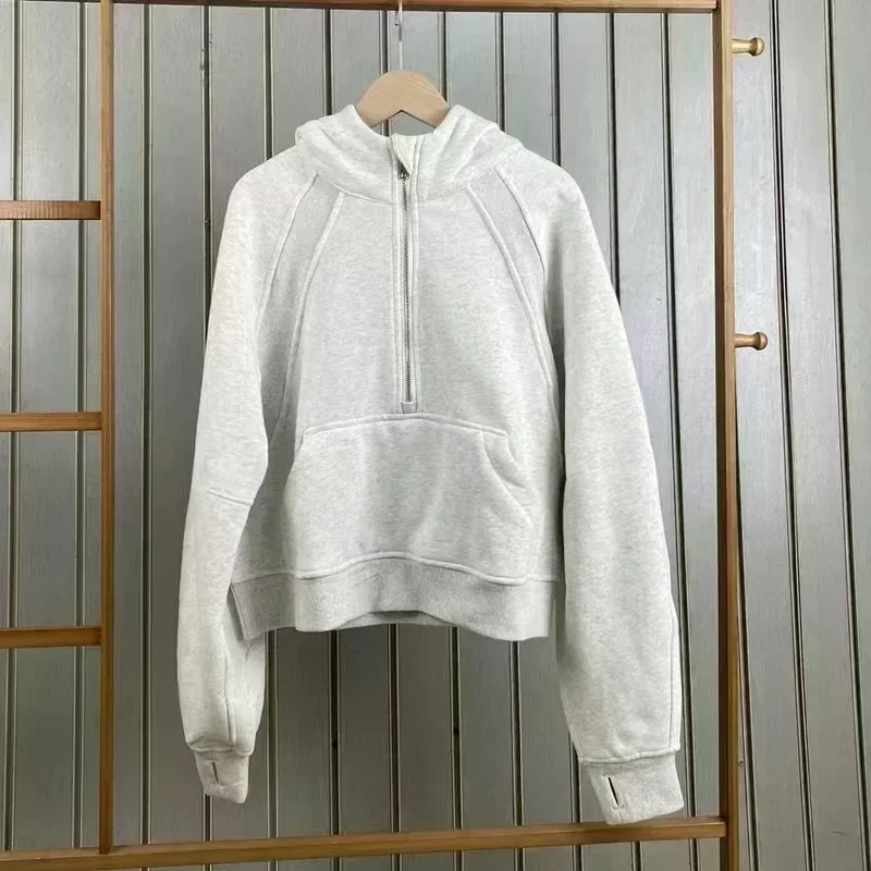 Lemon Winter Scuba Oversized Cropped Hoodies Relaxed Fit Sweatshirt Waist Length Sweater Yoga Wear Women Define Jackets Coat