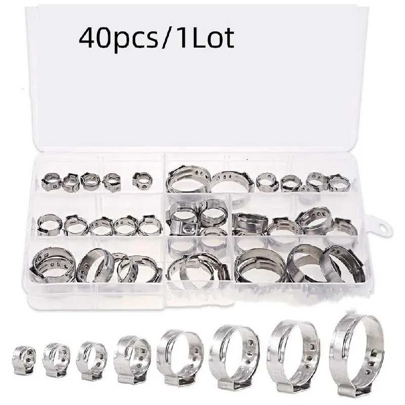 

40Pcs/1Set Hose Clamps Stainless Steel 6-23.5mm 1-Ear Stepless Clamp Worm Drive Fuel Water Hose Pipe Clamps