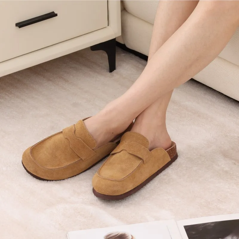Bebealy Women's Suede New Genuine Mules Men Fashion Potato Shoes With Arch Support Comfy Cork Footbed Clogs Slippers_vogvips.com