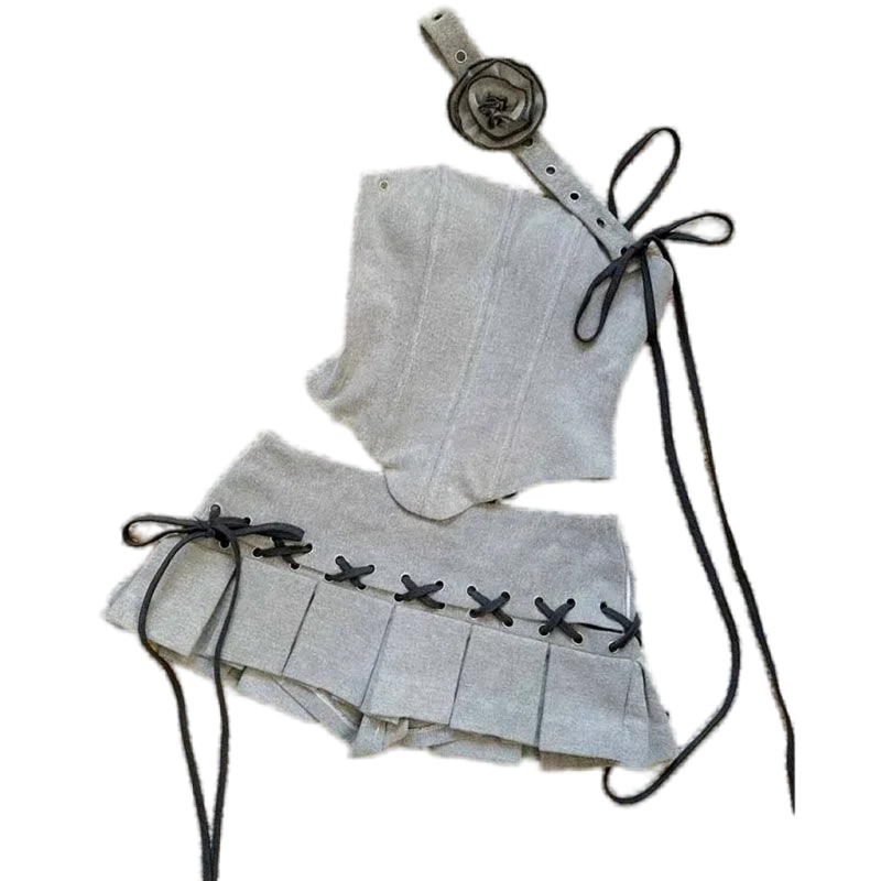 

Женский комплект из двух предметов, Нежный Стильный плиссированный комплект с лямкой на шее и юбкой в стиле Харадзюку, 2024