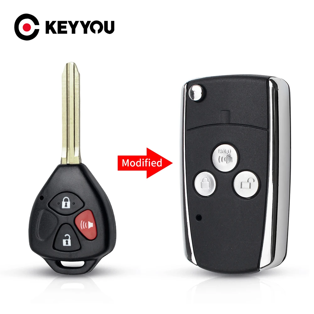 Keyyou 3 Button Replacement Remote Key Shell Uncut Key Blank For Toyota