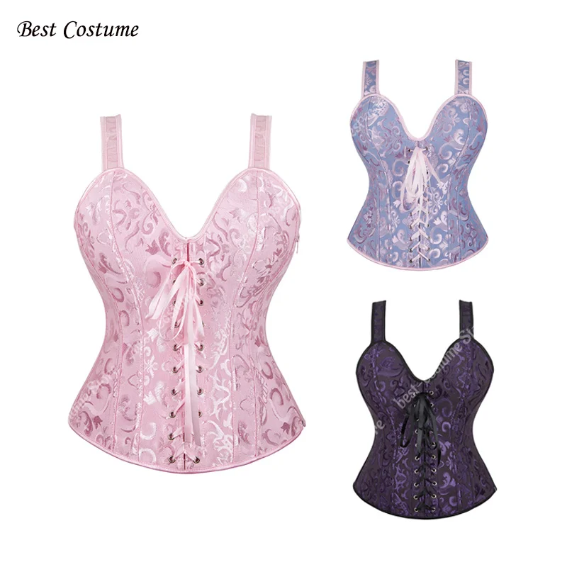 

Victorian Corset Top With Straps Sexy Bustier Corset Lace Up Vintage Jacquard Tank Tops Lingerie Corsets for Women