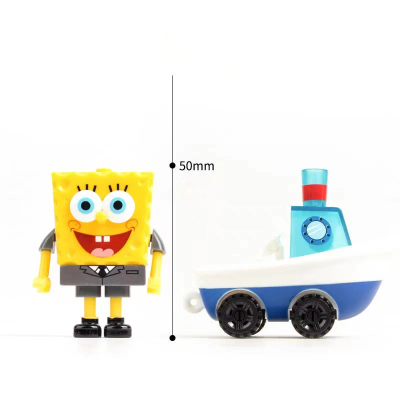 SpongeBob SquarePants Assemble Building Blocks Transport Combination 4pcs Pie Star Crab Boss Character Model Ornament Gift Toy