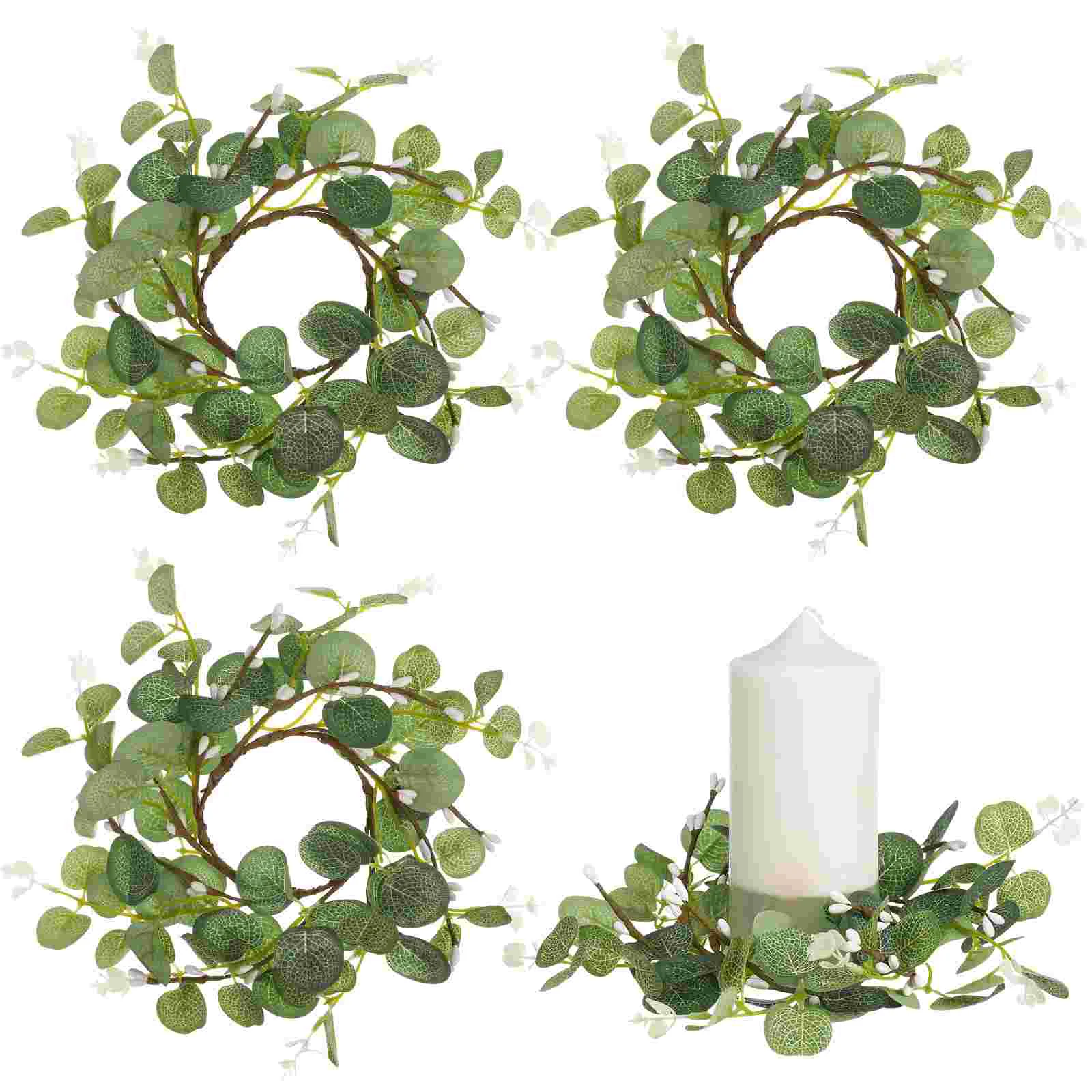 

Artificial Eucalyptus Leaves Candle Wreaths Flower Candle Rings Wedding Table Arrangement Christmas Party Decoration