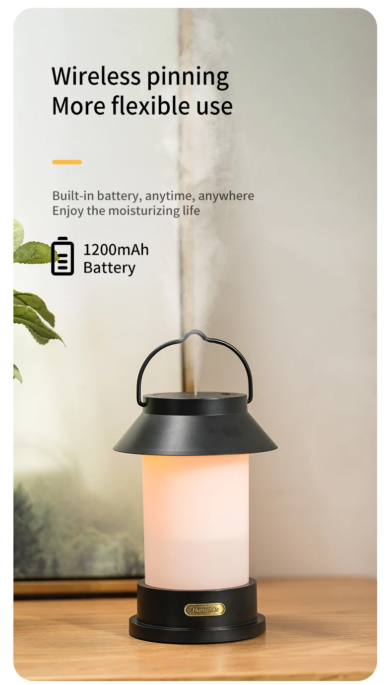 Gadgetoo 2022 New Retro Lamp Humidifier Outdoor Usb Rechargeable Emergency Lighting Portable Lights Camping Lamp Diffuser Essential Oils