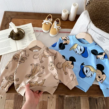 0-6-year-old Children's Disney Long Sleeved Set With Mickey Print Sweatshirt Two-piece Set For Wearing Cute Hoodie And Pants 2