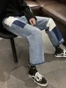Foufurieux Colorblock Jeans Men Loose Straight Wide-leg Trousers Men  Spring Autumn 2023 Fashion High Street Hip-hop Style Trend 2