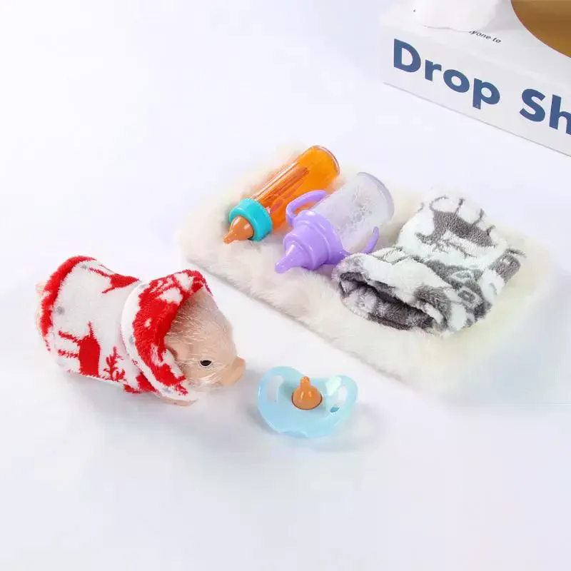 1 세트 감압 장난감 실리콘 새끼돼지 부드럽고 귀여운 미니 실물 같은 동물 액세서리 포함 실물 같은  돼지 인형 선물