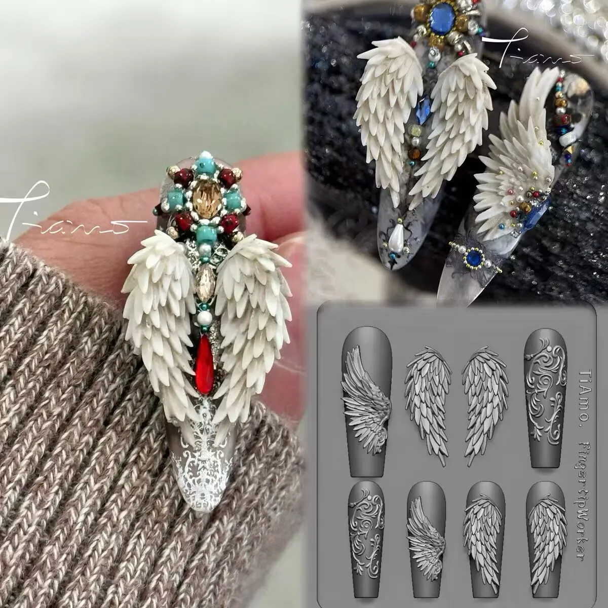 1Pc Snake Rose Skeleton Vintage Bow Flower Window 3D Acrylic Mold Nail Art Decorations  DIY Silicone Nail Templates Nail Mold 5