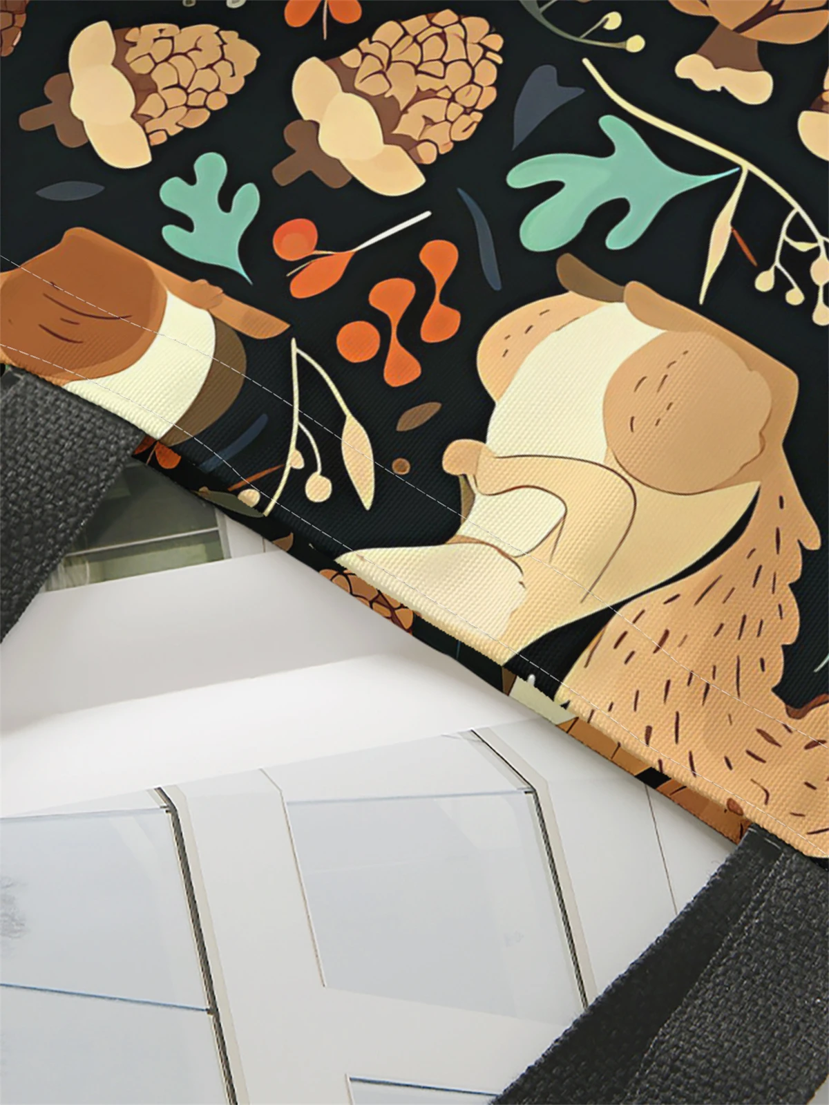 1 piece, squirrel pattern handbag, reusable fashionable handbag, multifunctional handbag, printed canvas shopping bag