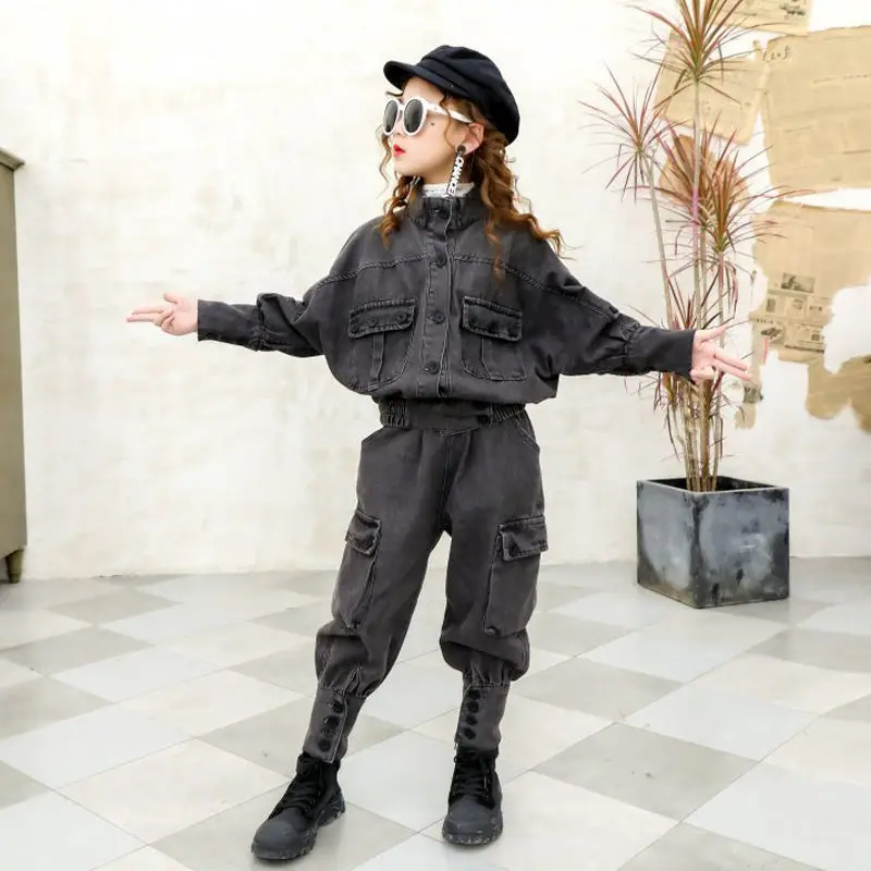 

Girls Clothes Suit Tooling Denim Set Childrens Spring 2023 New Korean Style Childrens Fashion Style Casual Girls Two-piece Set