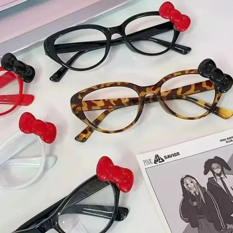 Cute Cat Ear Leopard Cat Bownot Eyeglasses Cosplay Vintage Cosplay Party Costumes Props Decorative Y2K Fashion DIY Eyewear