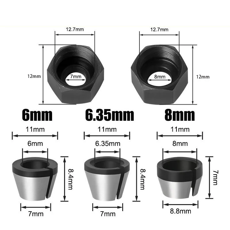 

1 шт. адаптер для столярных работ, фрезеровка, устройство для гравировки, обрезки, патроны, триммер, фреза, аксессуары, инструмент 6 м, 6,35 м, 8 мм