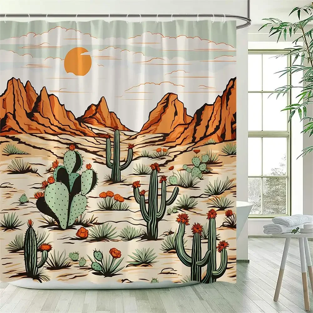 Japanese Style Shower Curtains Green Bamboo Koi Carp Tropical Cactus Mountain Water Landscape Fabric Bathroom Decor with Hooks 5