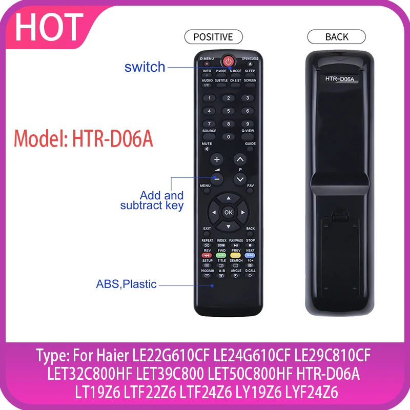 HTR-D06A 하이얼 TV용 범용 리모컨 교체용 LET32C800HF LET39C800 LET50C800HF LT19Z6 LTF22Z6 L LE22G610CF LE24G610CF LE29C810CF TF24
