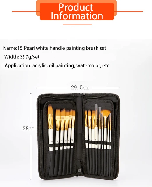 15 Pieces Paint Brush Set, Intermediate Series, Includes Pop-Up Carrying  Case with Palette Knife, for Acrylic, Oil, Watercolor and Gouache Painting