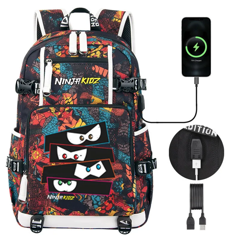 NinjaKidz Kids Backpack Boy Girl school bag Cartoon Ninja Kidz large capacity school backpack Fashion USB Laptop Bagpackag 2