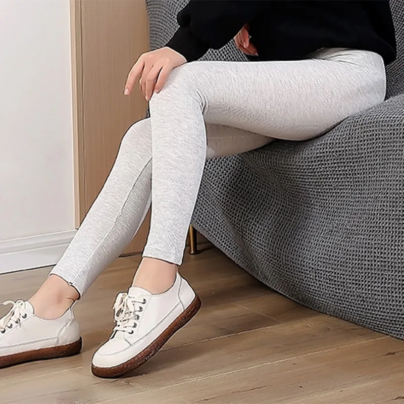 Ribbed Cotton Leggings Women Spring and Autumn Tights High Elastic Skinny Casual Pants Workout Walking Solid Leggings for Women 6