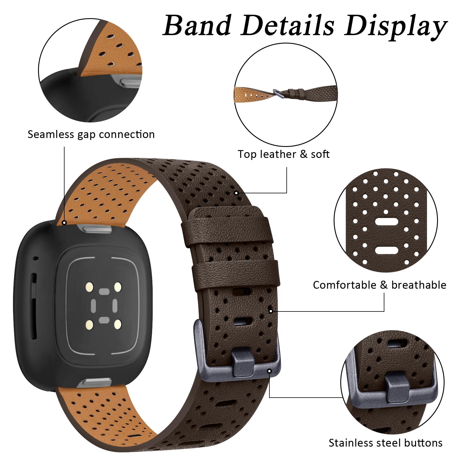 Breathable Leather Watch Strap - Premium Smartwatch Replacement Band