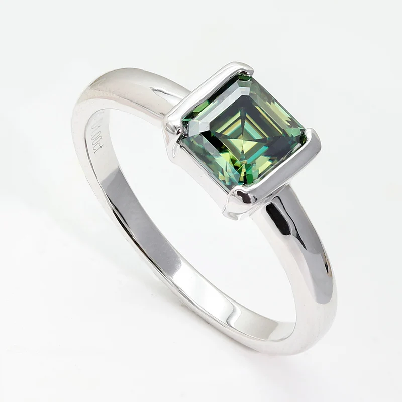 YinZheng Asscher Cut D VVS1 Green Moissanite Rings Pass Diamond Test S925 Sliver With GRA Certificate Wedding Rings For Women 5
