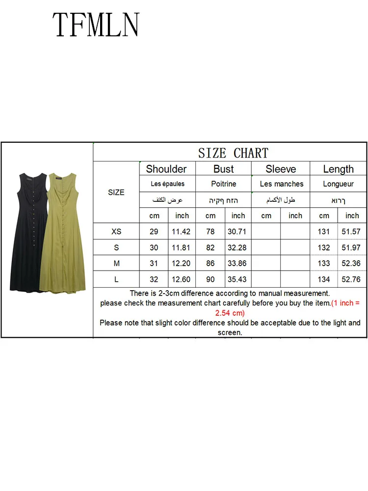 TFMLN Elegant Women Solid Long Dresses 2025 Summer Square Collar Single Breasted Causal Dress Fashion Slim A-line Dresses