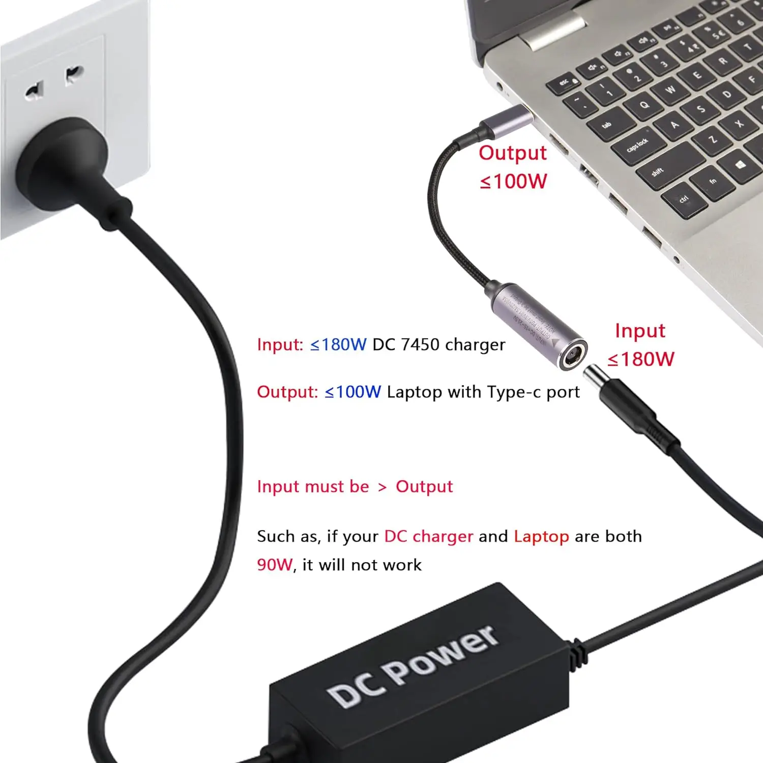 PD 100W DC 7.4mm x 5.0mm Female(7.4 x 0.6mm) Input to USB Type C Male Power Charging Cable, 100W DC7450 to Type C Cable with PD