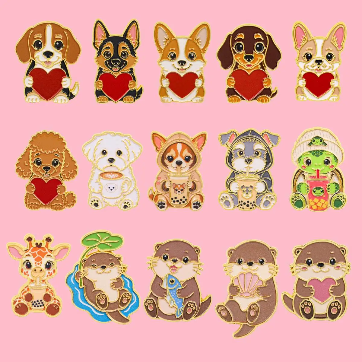 Charming Cartoon Animal Enamel Pin Brooch - Adorable Puppy Otter Design for Backpacks and Clothing Accessories