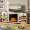 58 Inches Fireplace TV Stand for TVs up to 65 Inches - Modern Wooden Console with 18'' Electric Fireplace & Remote Control 2