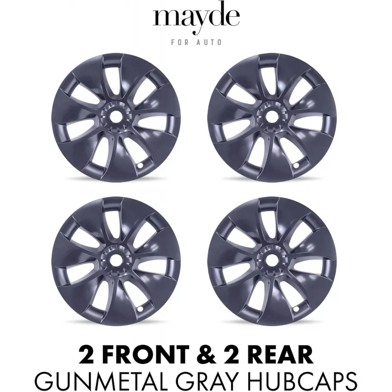 19-Inch Hub Caps fits-Model Y, Replacement Wheel Covers (Set of 4)-Revolve, Gunmetal Gray