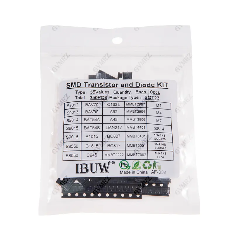 350PCS 35Values SMD Transistor and Diode Kit SOT23 (S9012/BAV70/1N4148 etc.) for Arduino DIY Electronic Circuit Project S9012 - Image 3