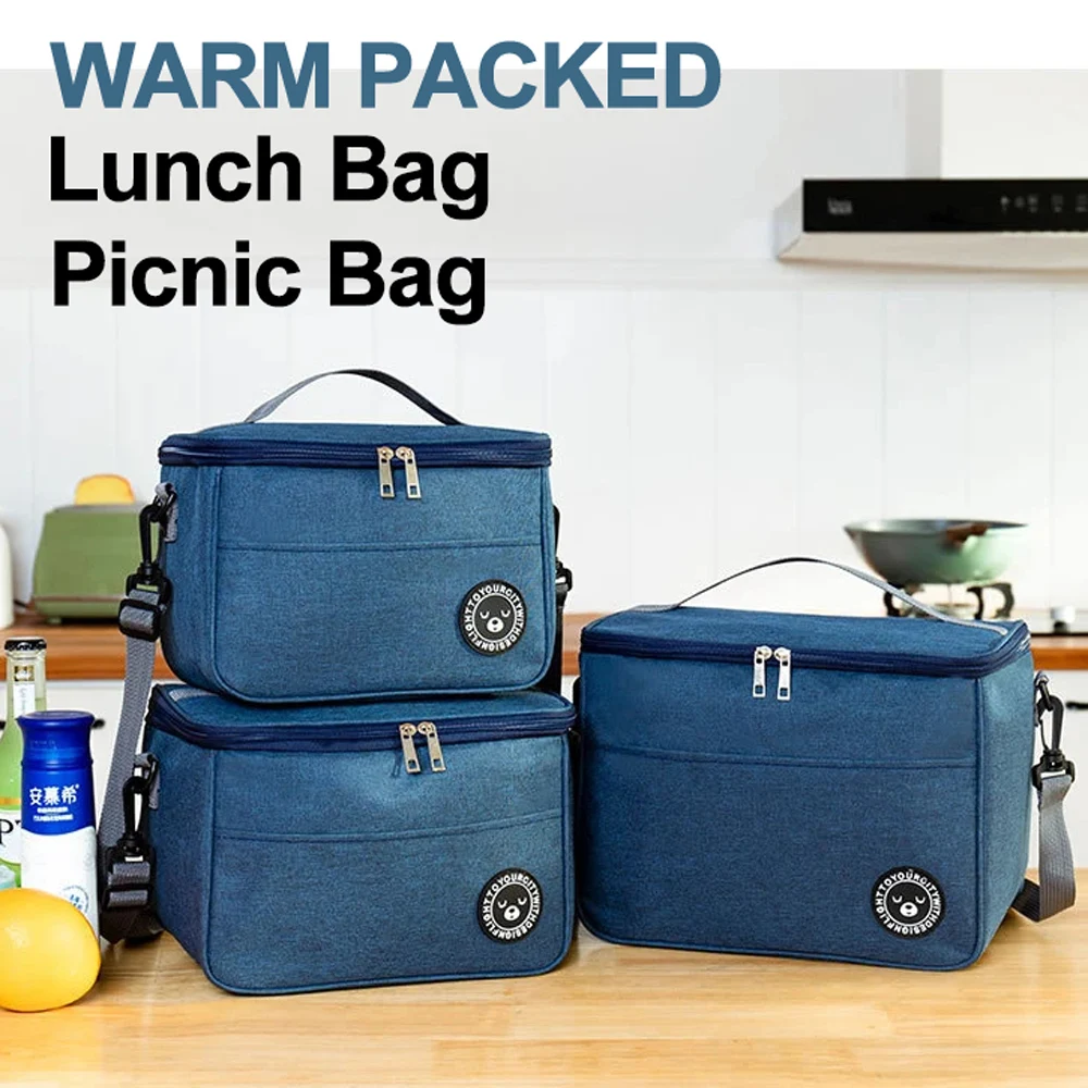 Portable Lunch Bag Food Thermal Box Durable Waterproof Office Cooler Lunchbox with Shoulder Strap Picnic Bag for Couples Unisex