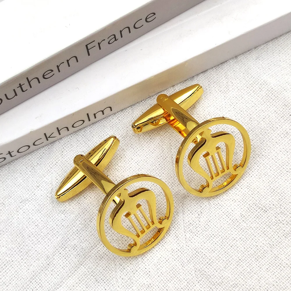

Personalized Men French Shirt Cufflink Stainless Steel Hollow Out Round Musical Instrument Pattern Cufflink Fashion Jewelry Gift