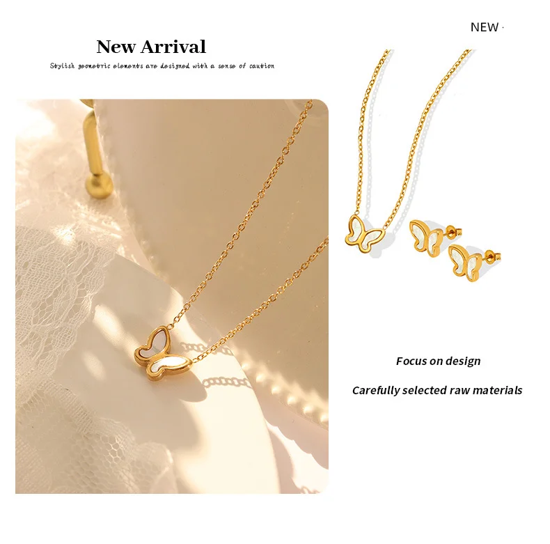 Set de bijuterii pentru colier și cercei cu model fluture și scoici albe, stil japonez și coreean, proaspăt, dulce, personalizat, versatil_voghion.com