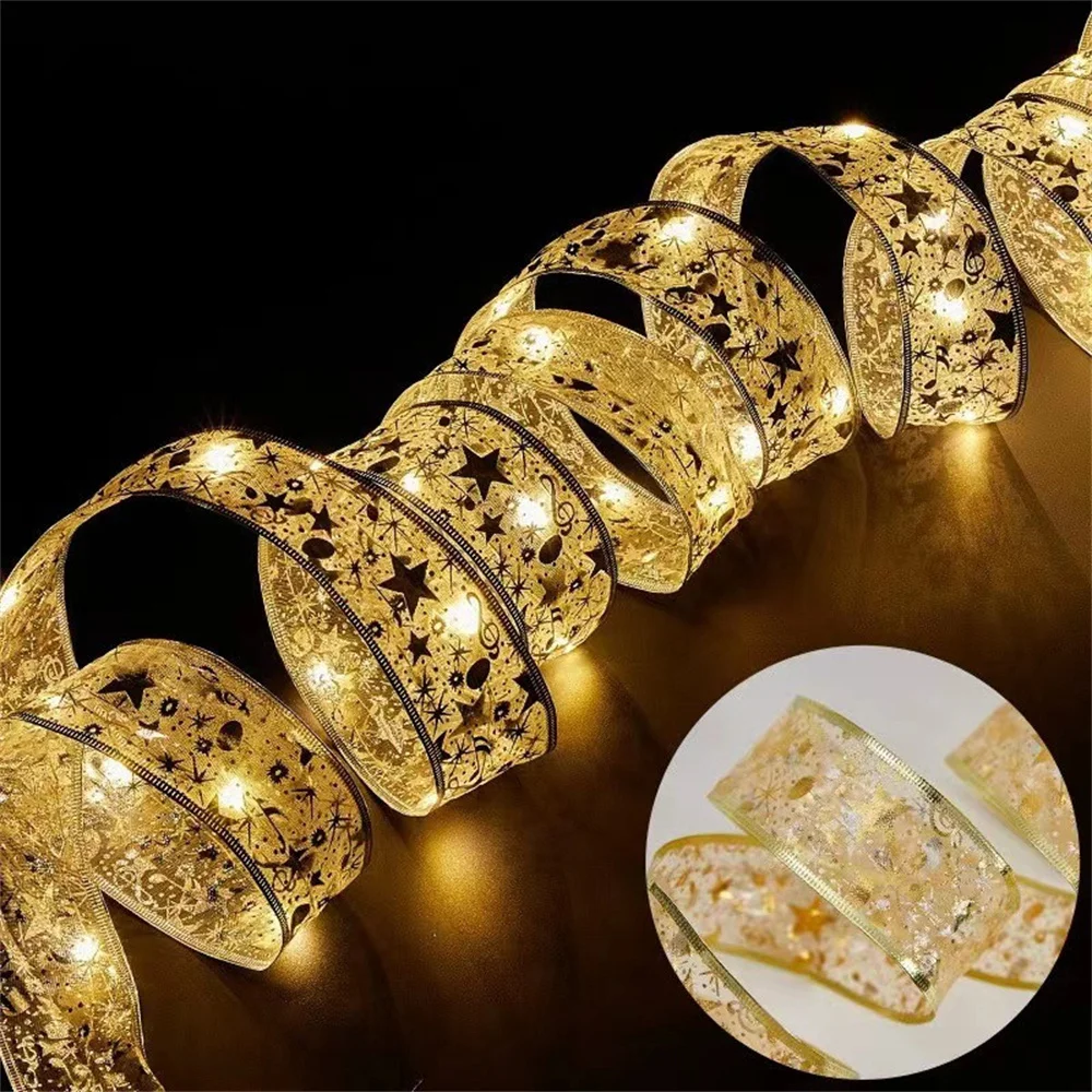 Festive Indoor Battery-Powered String Lights with Ribbon - Perfect