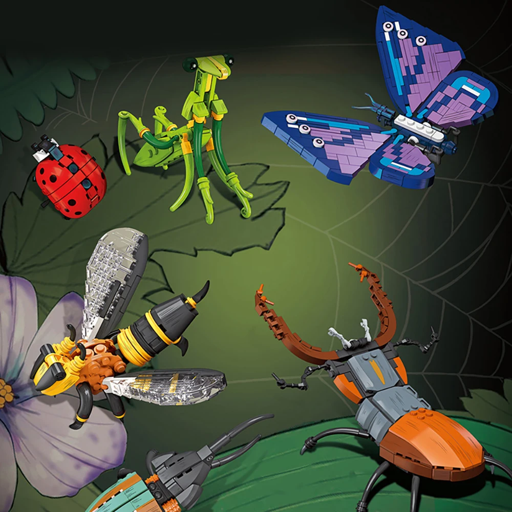 KNEW BUILT 8-in-1-3D-Insektenbausteinspielzeug – Erkunden Sie Insekten, einfache Montage für junge Lernende, Puzzlespielzeug, Kindertagsgeschenk