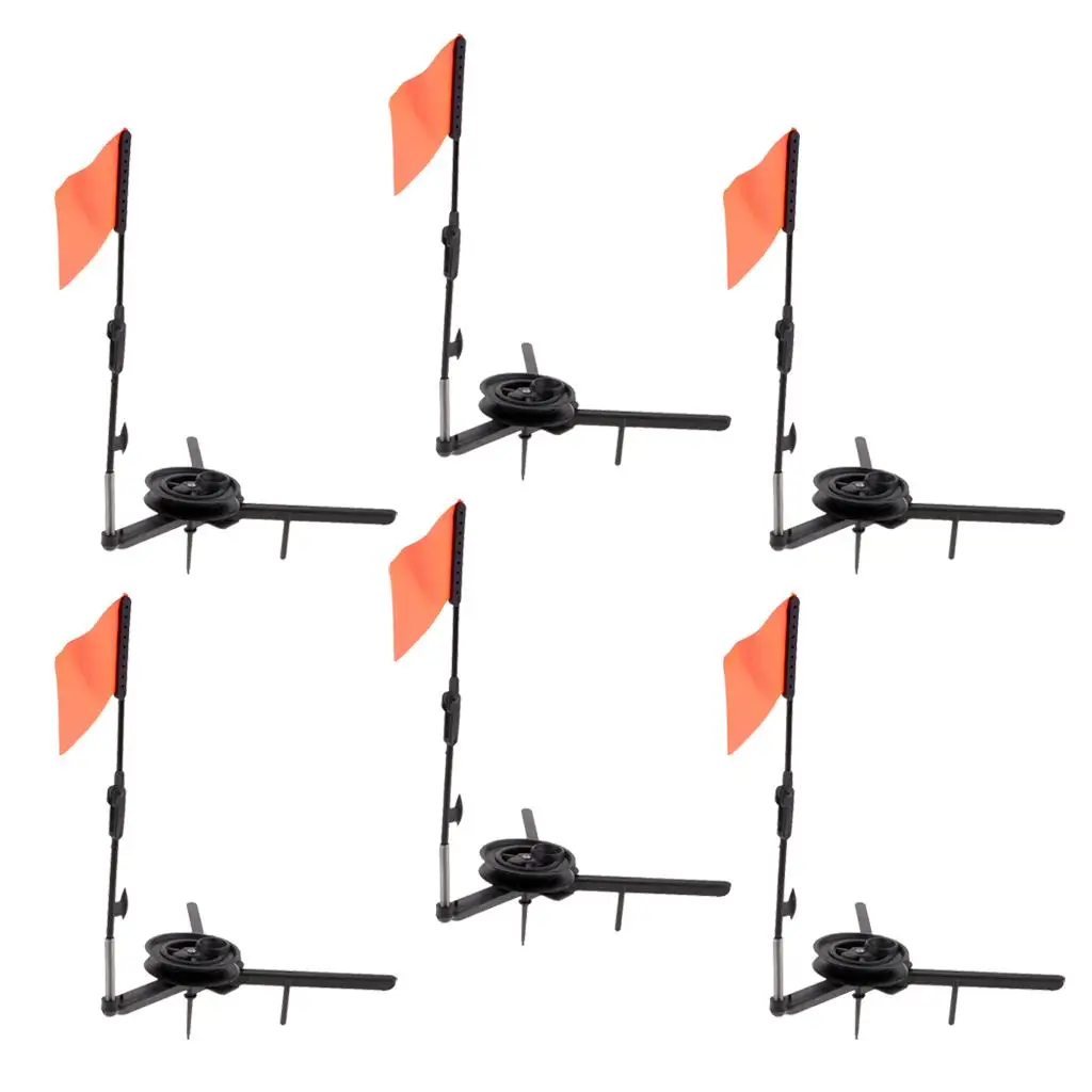 6pcsABSIceFishingTipUpIceFishingRodWithHoleCoverAndOrange