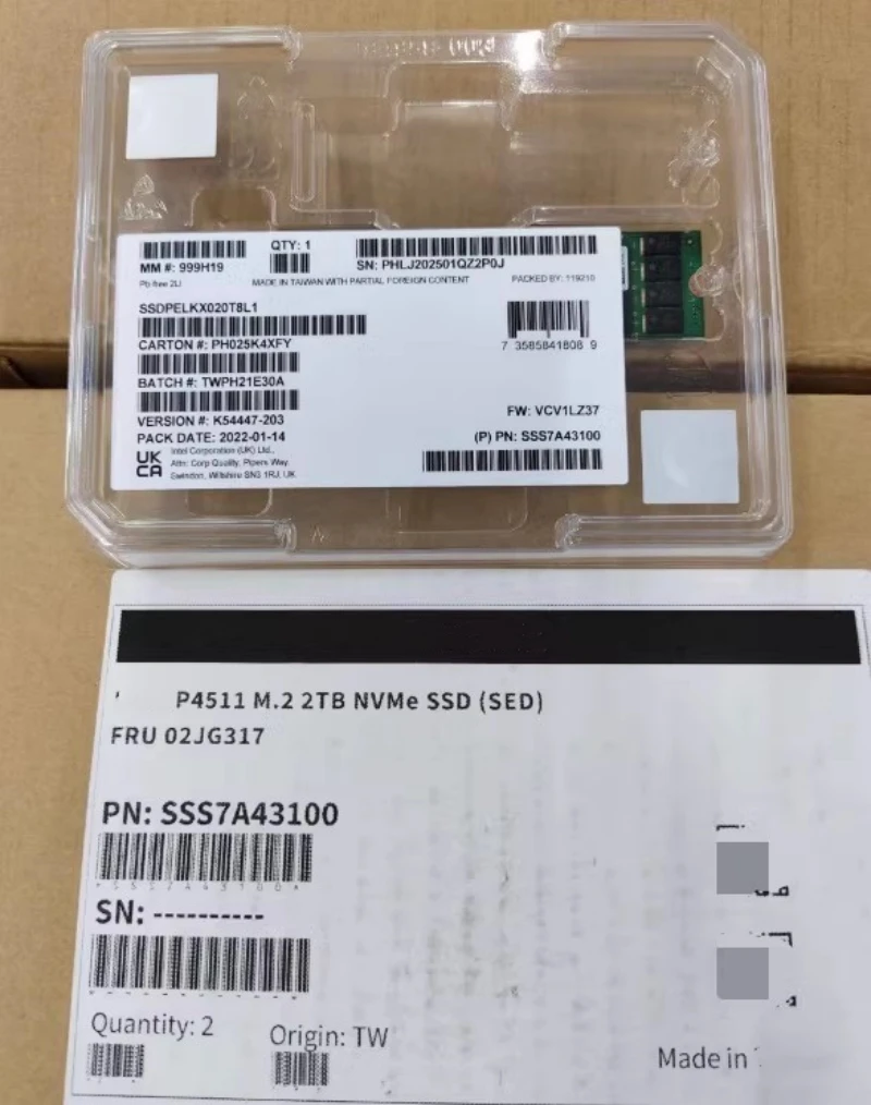 内蔵型SSD Intel SSD DC P4511 SERIES 1TB M.2 22110 Used - Like New: Intel - SSDPELKX010T801 - Intel DC P4511 1 TB