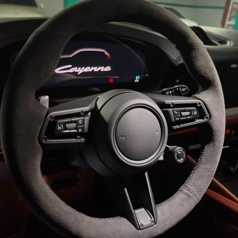 DIY Auto Lenkrad Abdeckung Wildleder Für Porsche Taycan Boxste Panamera Macan Cayenne 718 911 9YA 971 Auto Innen Zubehör