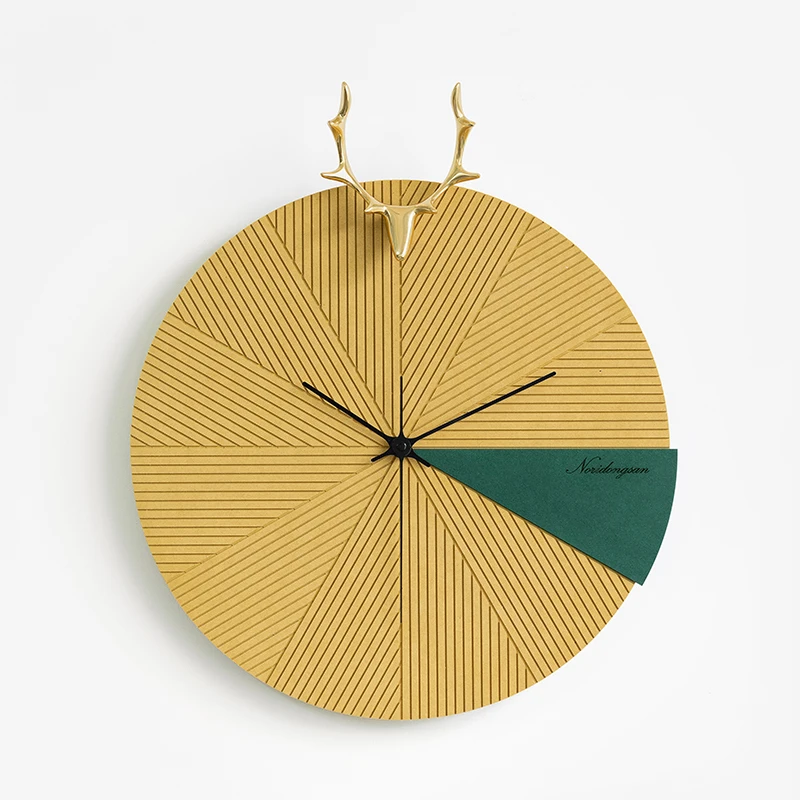 Deer Head Wall Clock Wood Large Gold Color:Yellow (40X47CM);Sheet Size:40X47CM