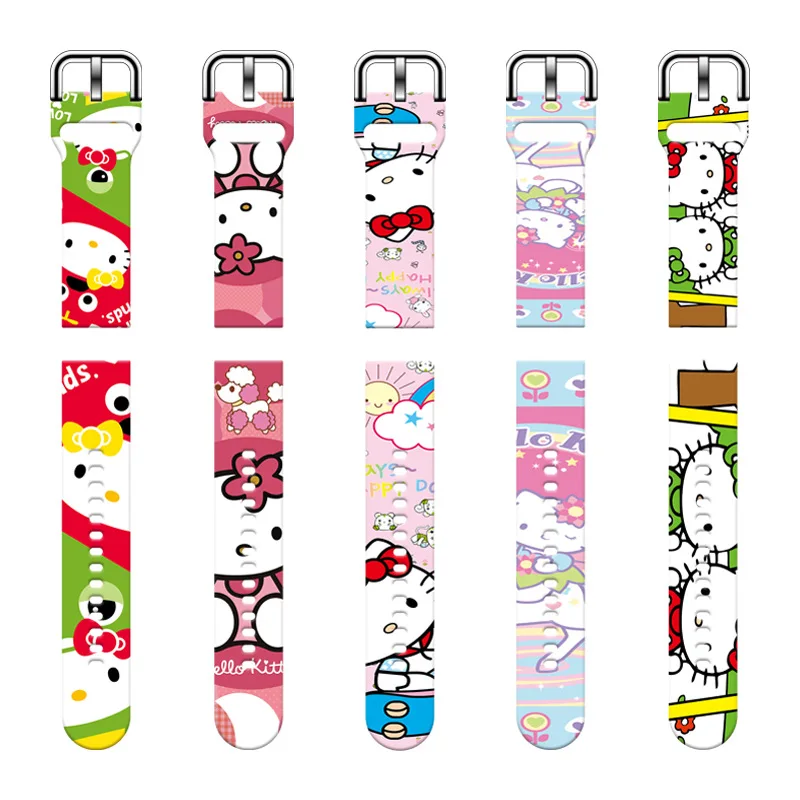 Sanrio HellKitty Cartoon 20mm 22mm 실리콘 스트랩, 삼성 갤럭시 시계 Amazfit 팔찌 화웨이 GT2 프로 스마트 워치