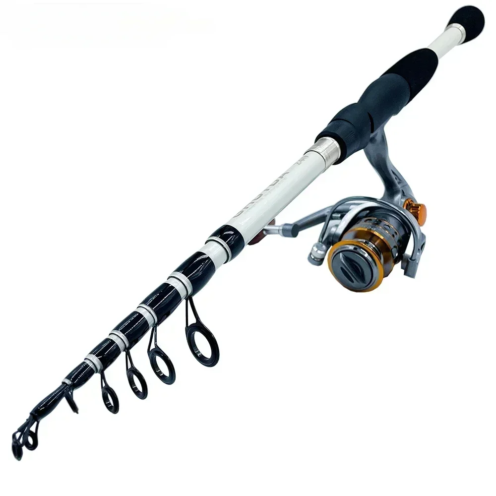 1.6-2.4m Telescopic Lure Fishing Rod and Reel Combo Spinning Carbon Pole 1000-4000 Series Baitcasting Wheel with Line Kits Pesca Fishing Rod and Reel Combo