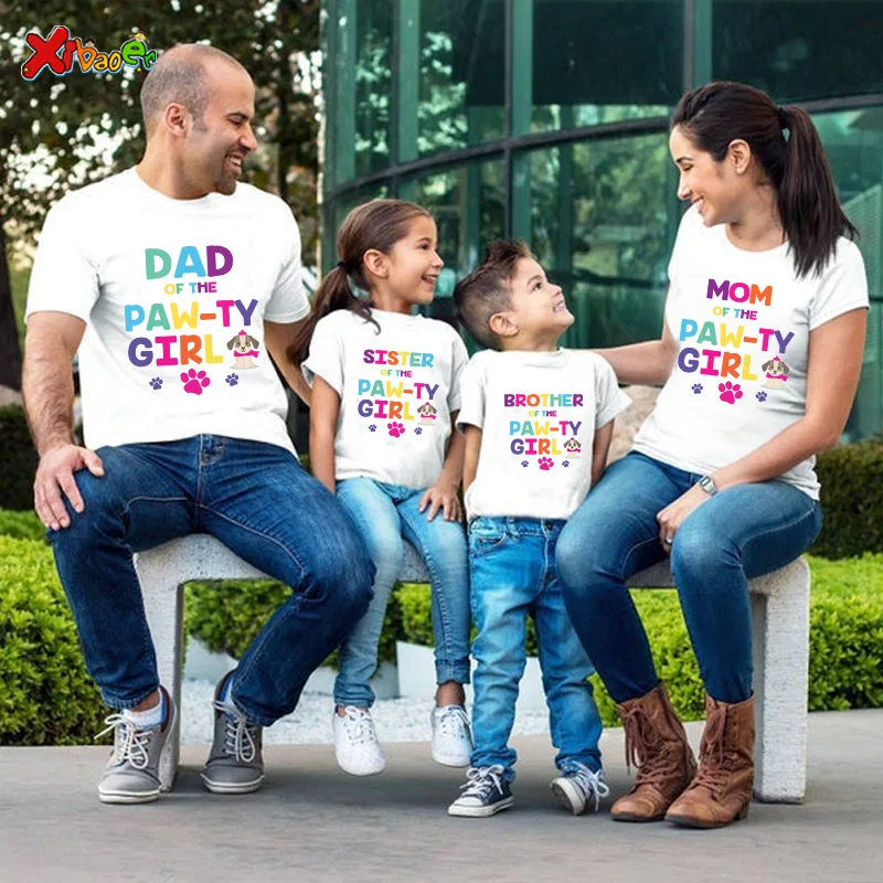 

2023 Birthday T Shirt Matching Family Outfits Lovable Dog Printing TShirts Kids Party Custom Name T-Shirt Clothes Family Look