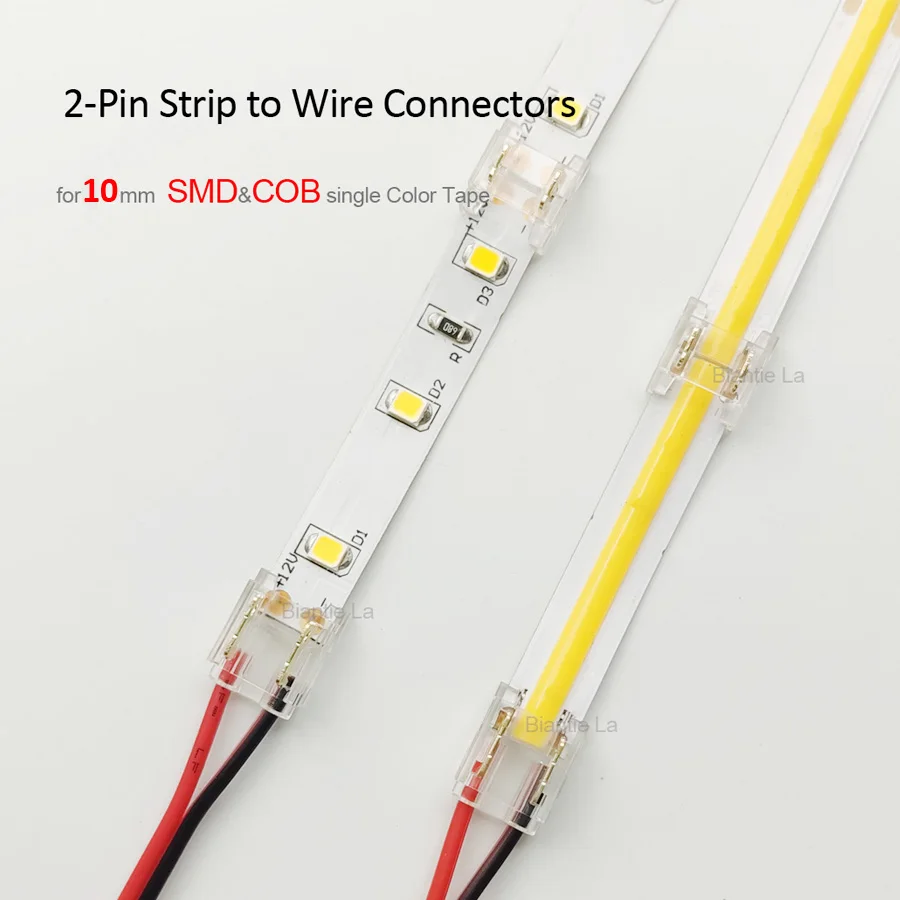 Biantie La 2-Pin 8mm Solderless LED Strip Connectors Unwired Clips - DIY  Strip to Wire Quick Connection for 12v 24v Single Color SMD 3528 2835 Led