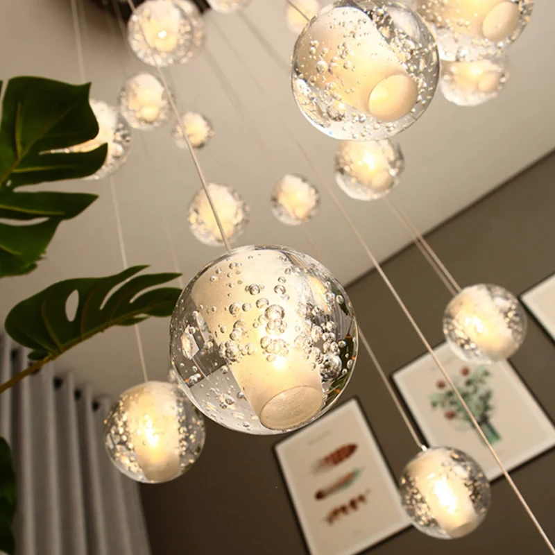 Villa Staircase Pendant Lights Long Cable Hanging crystal glass ball droplight for Restaurant Bar Indoor Decorative pendant lights pendant lamp chandelier lighting